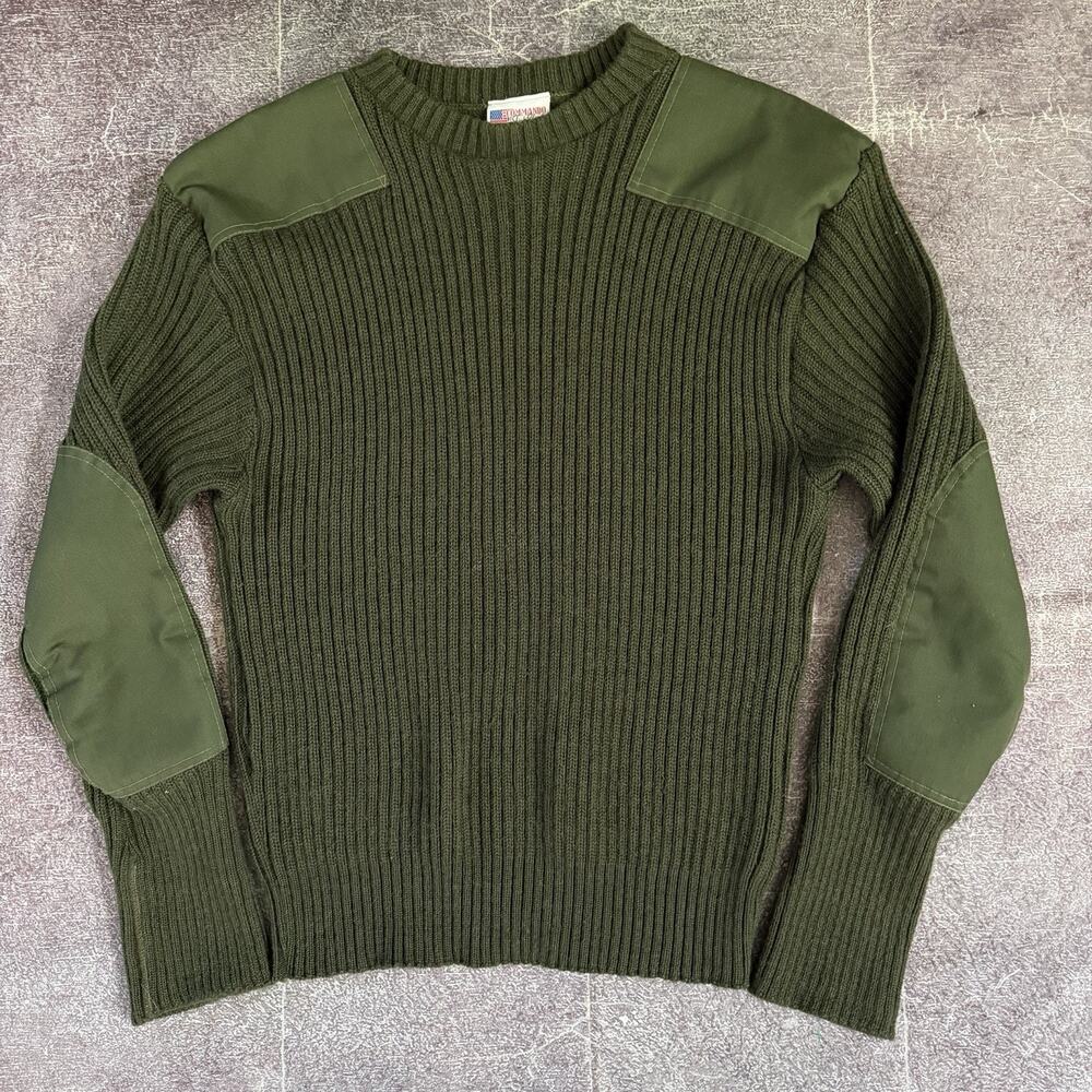 Military-Style Olive Green Crewneck Sweater